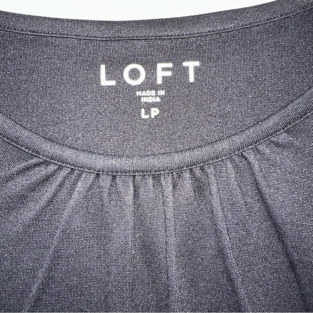 Loft Black Long Sleeve with Clip Dot Ruffle Top Size Large Petite - Picture 4 of 5